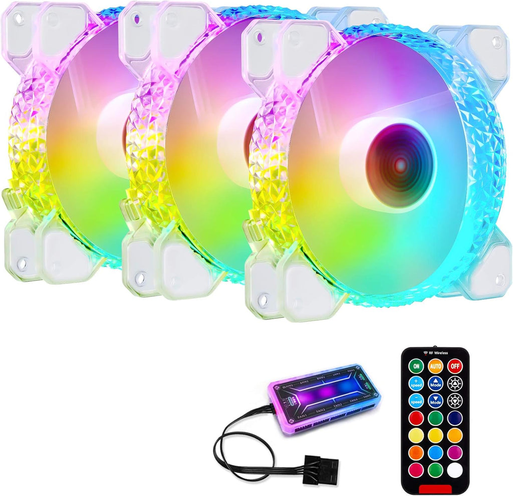 3 Pack 120mm RGB Case Fans with Remote Control Hub Q19237