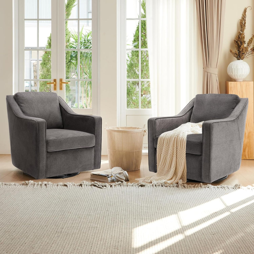 Grey Upholstered Fabric Swivel Accent Chair Set of 2 with Lumbar Pillow V104