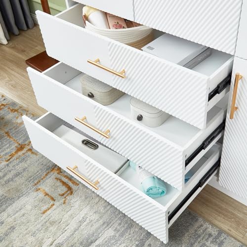 White 4 Doors 3 Drawers Wooden Closet Cabinet Wardrobe Armoire V8323