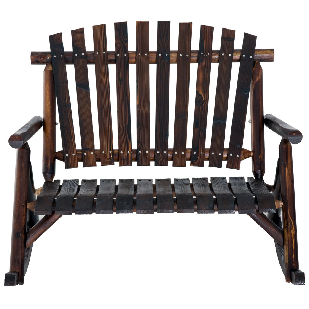 Rustic Double Rocking Chair Adirondack Bench, Fir Wood P51682
