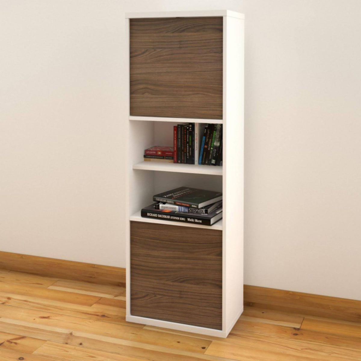 White and Walnut 2-Door Bookcase Y52287