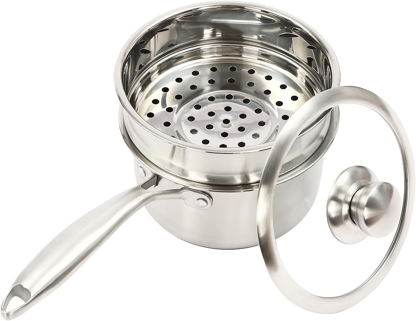 2-Layer Stainless Steel Steamer Pot with Transparent Lid F85972
