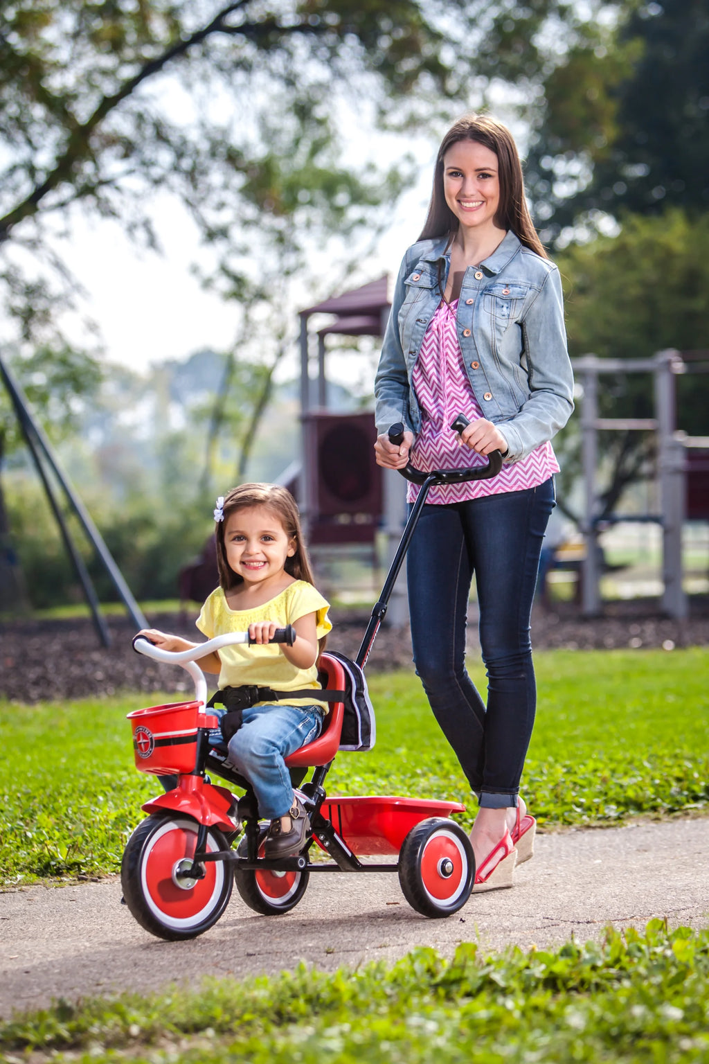 Red & White Toddler Tricycle with Push/Steer Handle Y376
