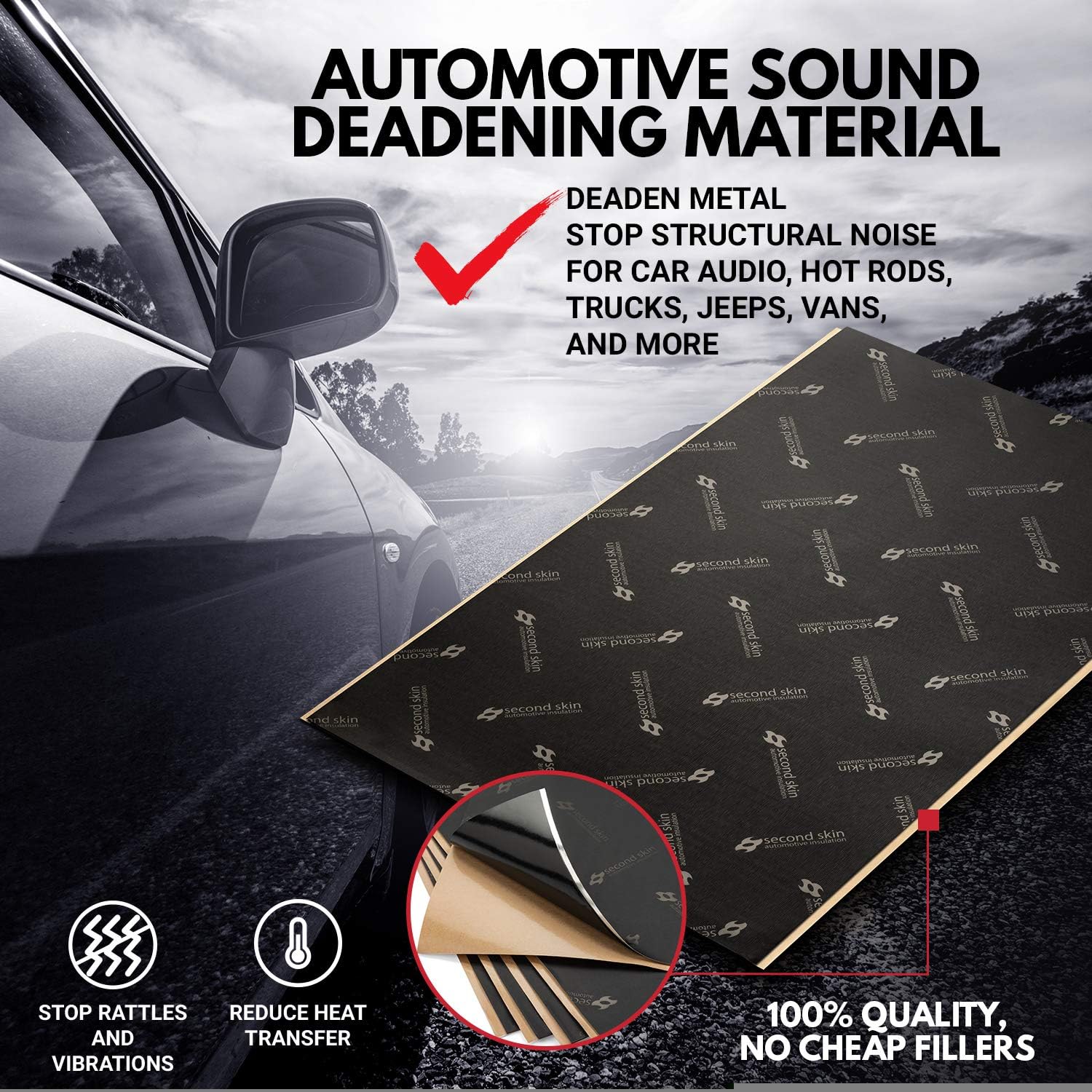 Butyl Rubber Car Sound Deadening Mat (1mm, 20 Sq Ft, 10 Sheets) W4962