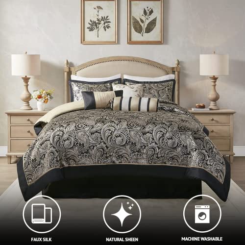Black 7 Piece Cal King Faux Silk Down Alternative Comforter Set E16592