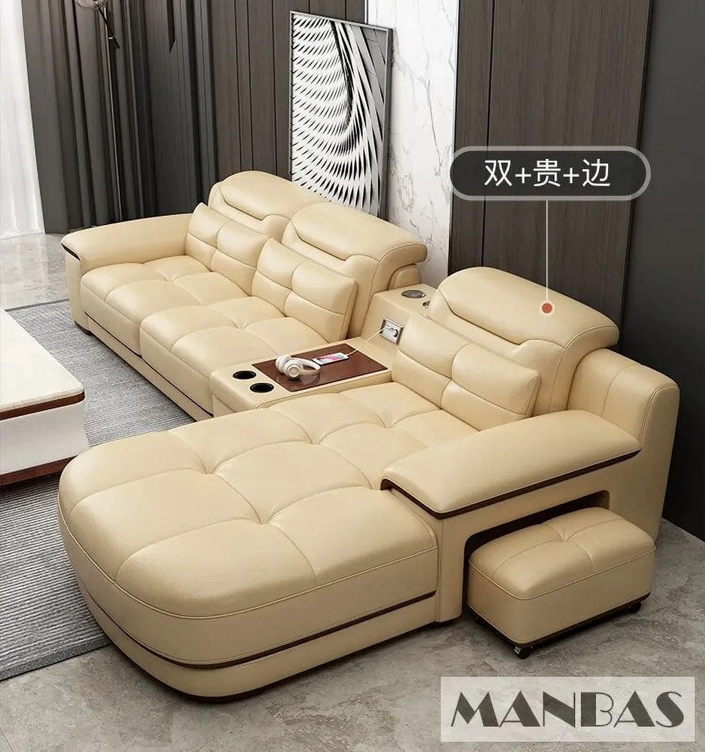 Modern Sectional Sofa Set with Cup Holder, USB, Adjustable Headrests & Bluetooth Speaker P727328