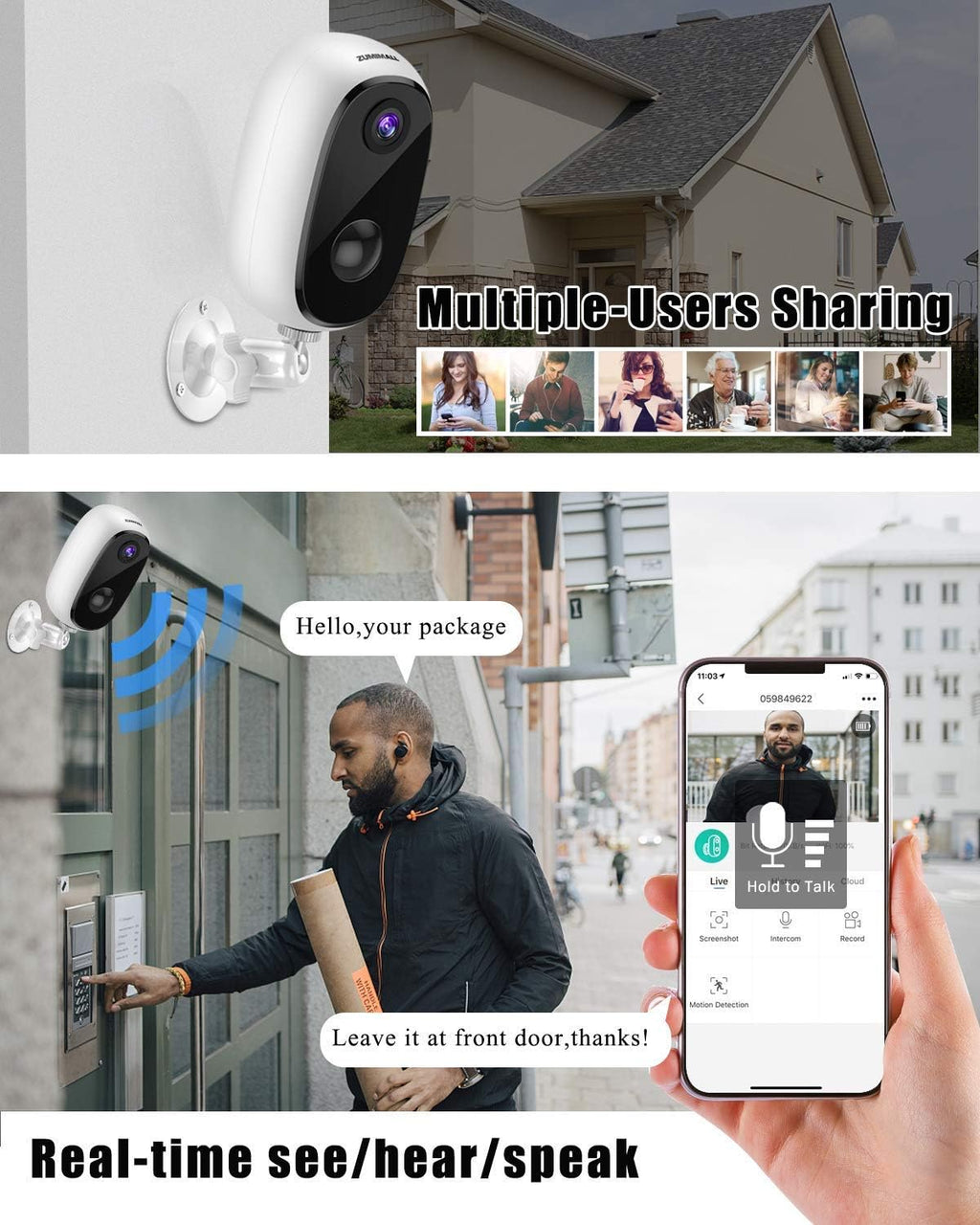 1080P Wireless WiFi Outdoor Security Camera with Rechargeable Battery A593844