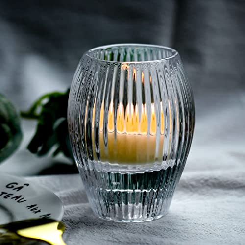 Clear Ribbed Glass Taper Candle Holders Set of 2 F245