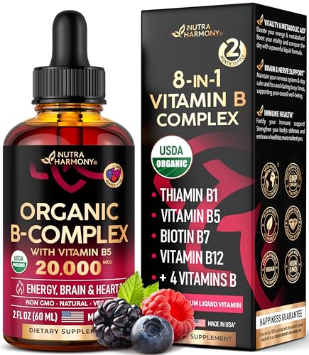 USDA Organic Vitamin B12 Sublingual Drops 5000 mcg Liquid Vegan Methylcobalamin 2 fl oz T447