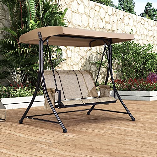 Beige 3-Seat Outdoor Patio Swing with Steel Frame X351