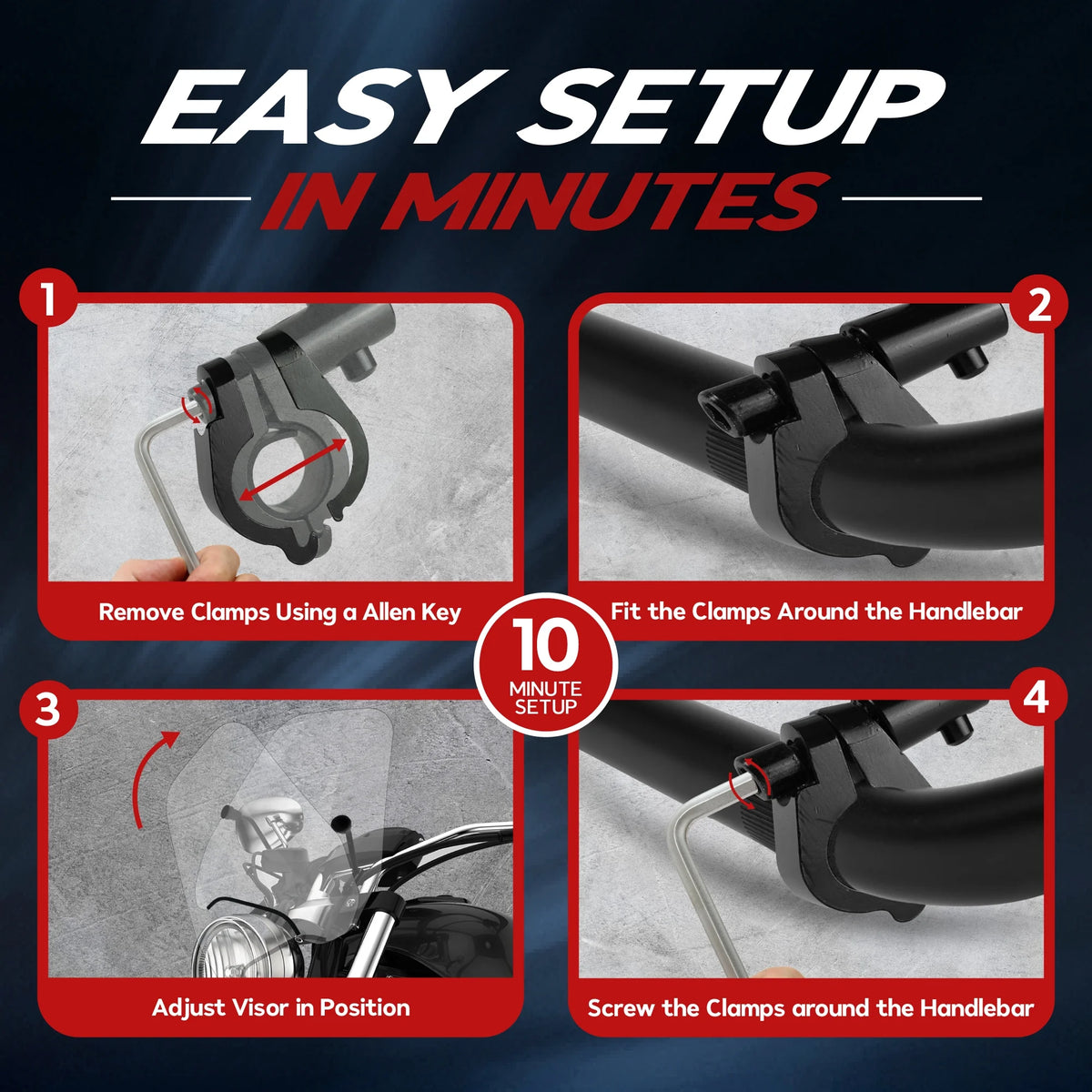 15" Clear Tinted Windscreen Windshield for 7/8" or 1" Handlebars O4173