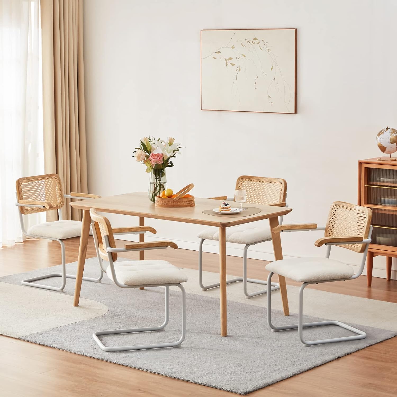 White Teddy Velvet Dining Chairs Set of 2 with Armrest P604069