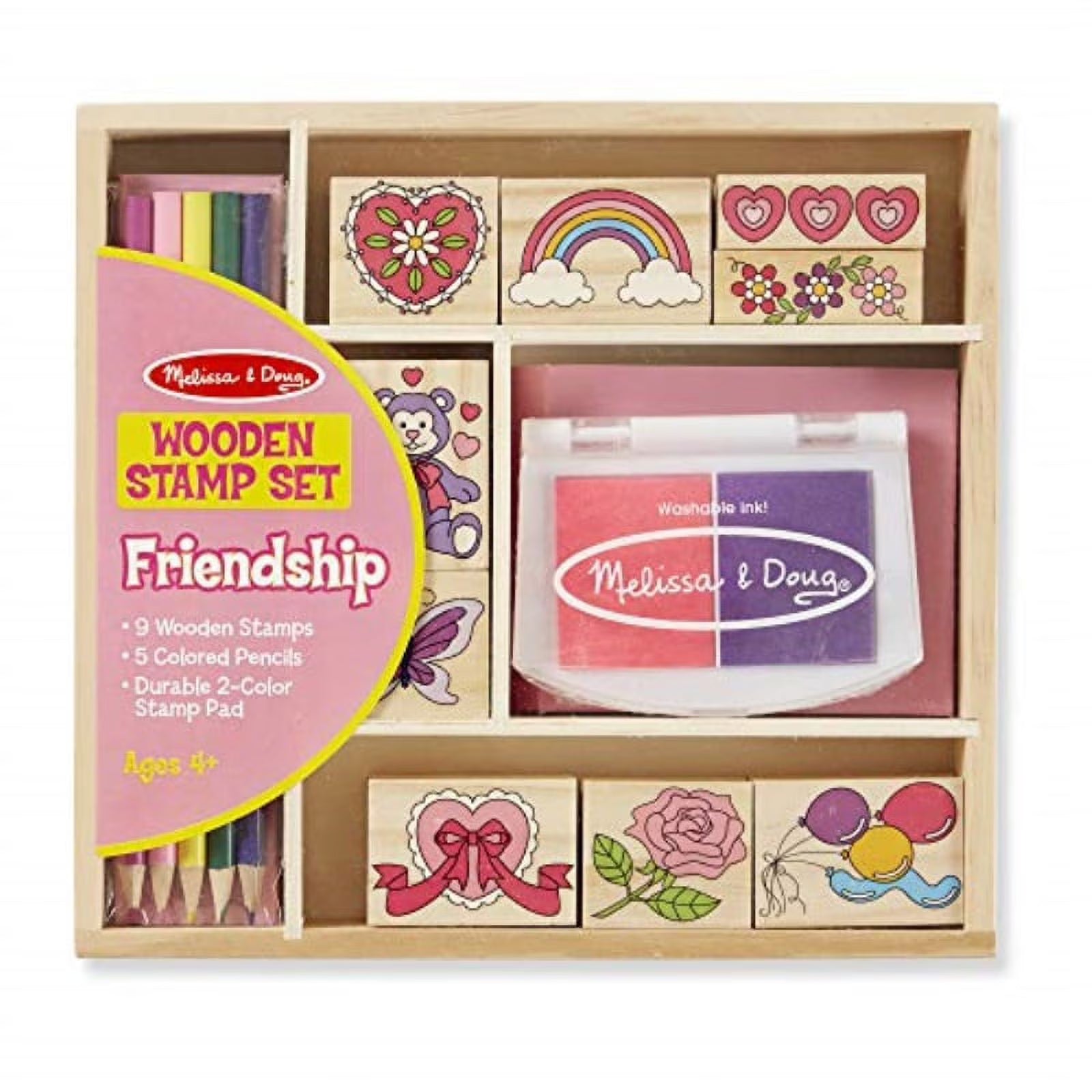 Wooden Stamp Set with 9 Stamps, 5 Colored Pencils, and 2-Color Stamp Pad Q748552