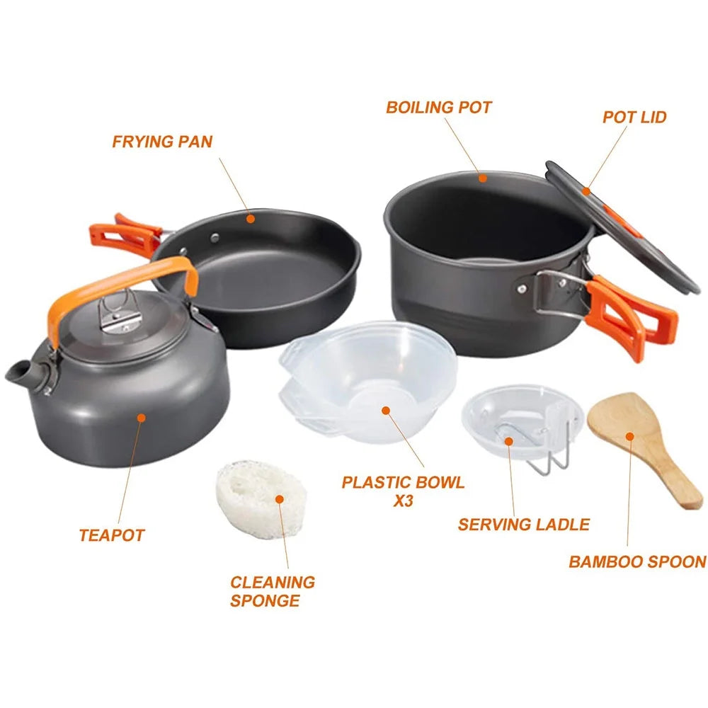 15 Pc Portable Aluminium Camping Cookware Set with Anti-Stick Kettle V1278