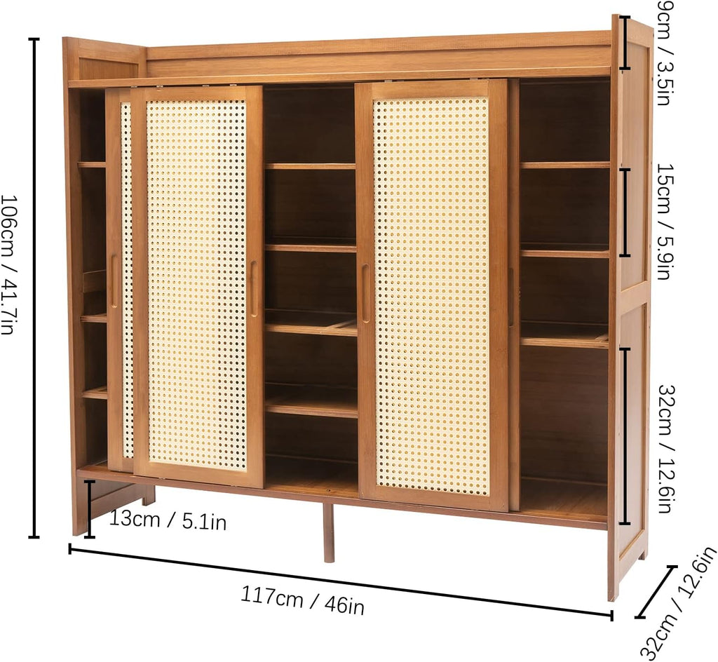 Natural Bamboo 6 Tier Shoe Cabinet with Grid Doors C741