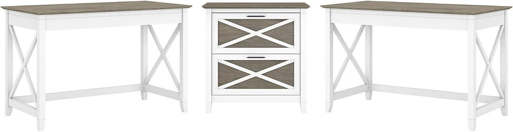 2 Person Desk Set with Lateral File Cabinet, Dark Gray Hickory Q560