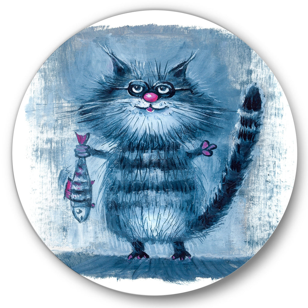 Cat Holding A Fish In Its Claws Metal Circle Wall Art 36x36 H568808