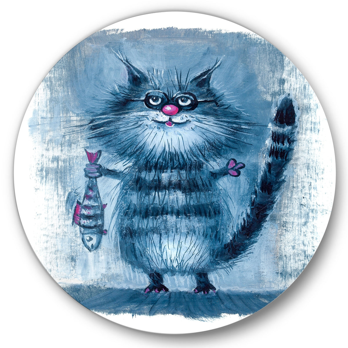 Cat Holding A Fish In Its Claws Metal Circle Wall Art 36x36 H568808