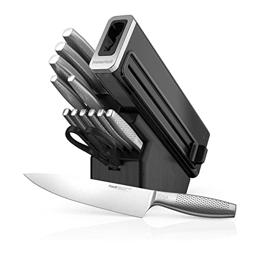 14-Piece German Stainless Steel Knife System with Built-in Sharpener, Stainless Steel/Black W720