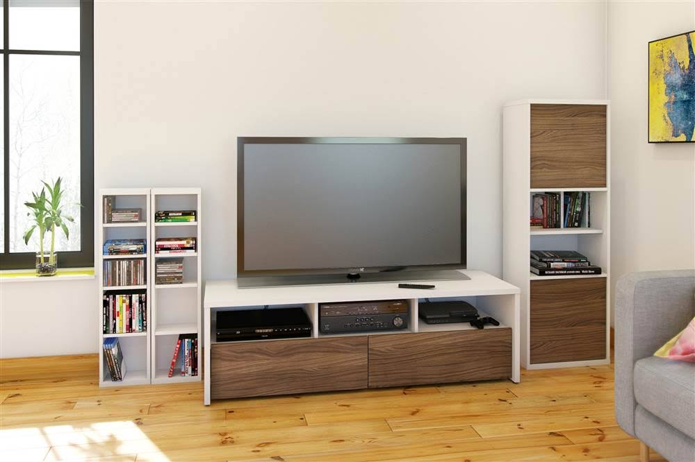 White and Walnut 2-Door Bookcase Y52287