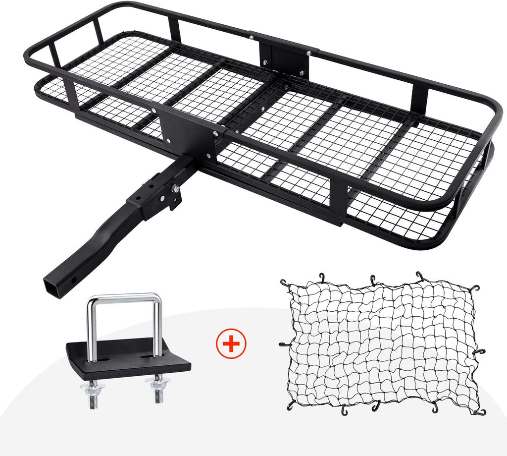 Hitch Mount Folding Cargo Carrier with Cargo Net, 500 LB Max Capacity B204