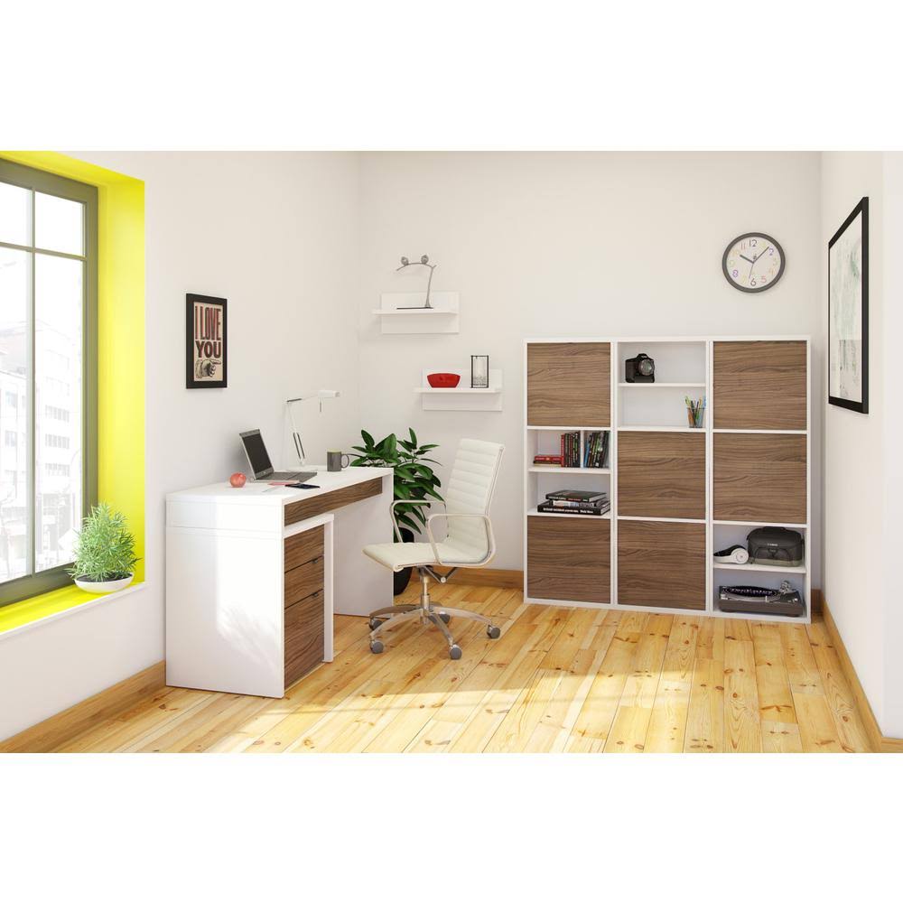White and Walnut 2-Door Bookcase Y52287