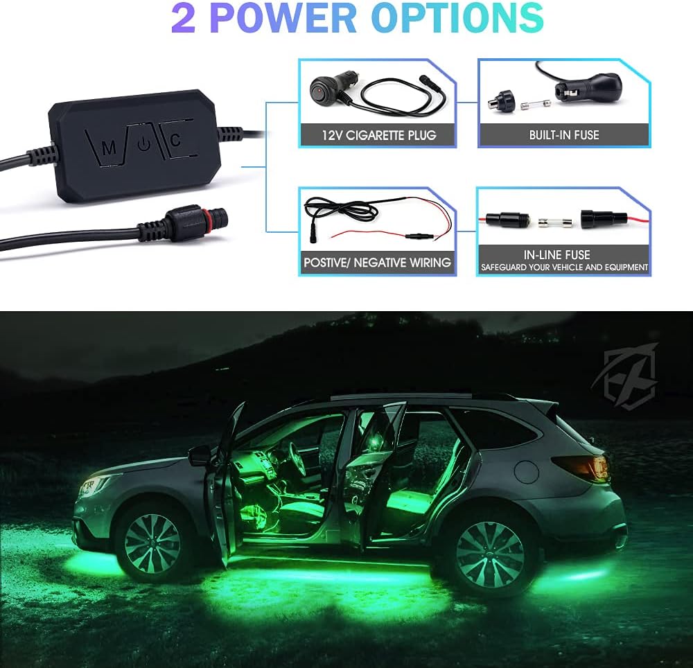 RGB LED Car Underglow Light Kits, 8PCS Underbody Interior Bluetooth Lights Y3214