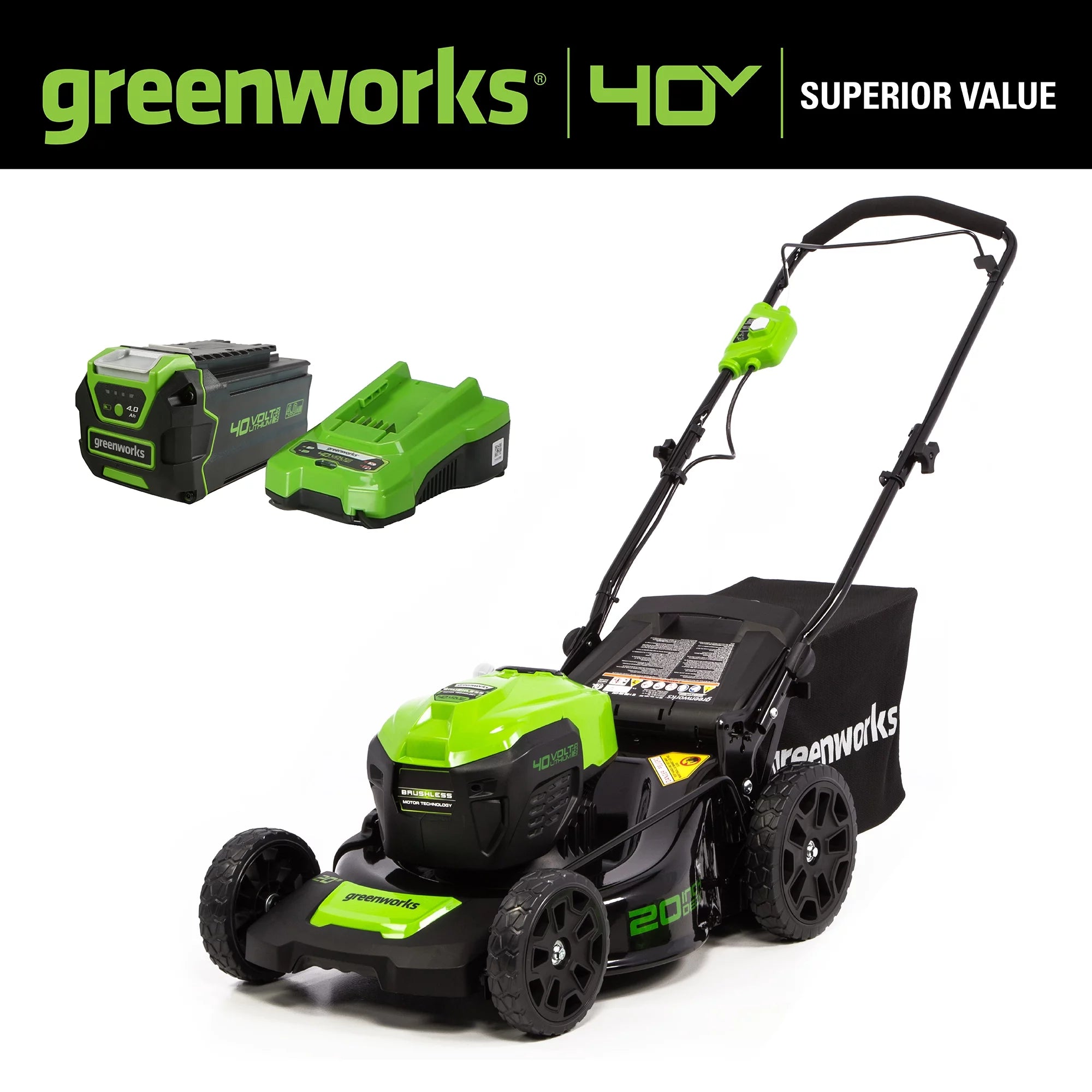 40V Brushless Push Lawn Mower with 4.0 Ah Battery & Quick Charger N89535