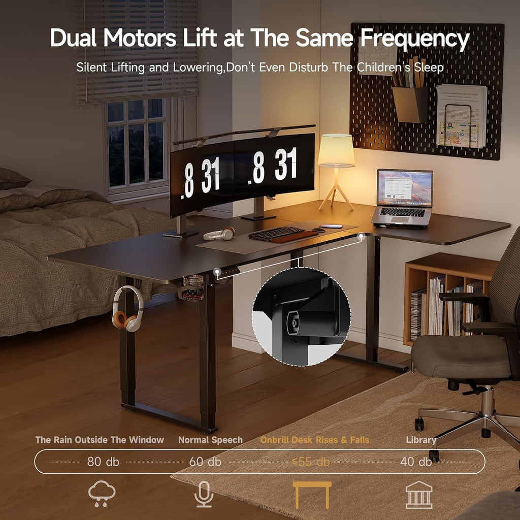 63x43 Inches L Shaped Electric Standing Desk Black K96976