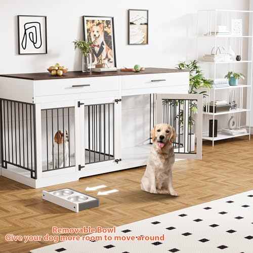 Grey Wooden Dog Crate with 2 Storage Drawers and Removable Divider Y118231