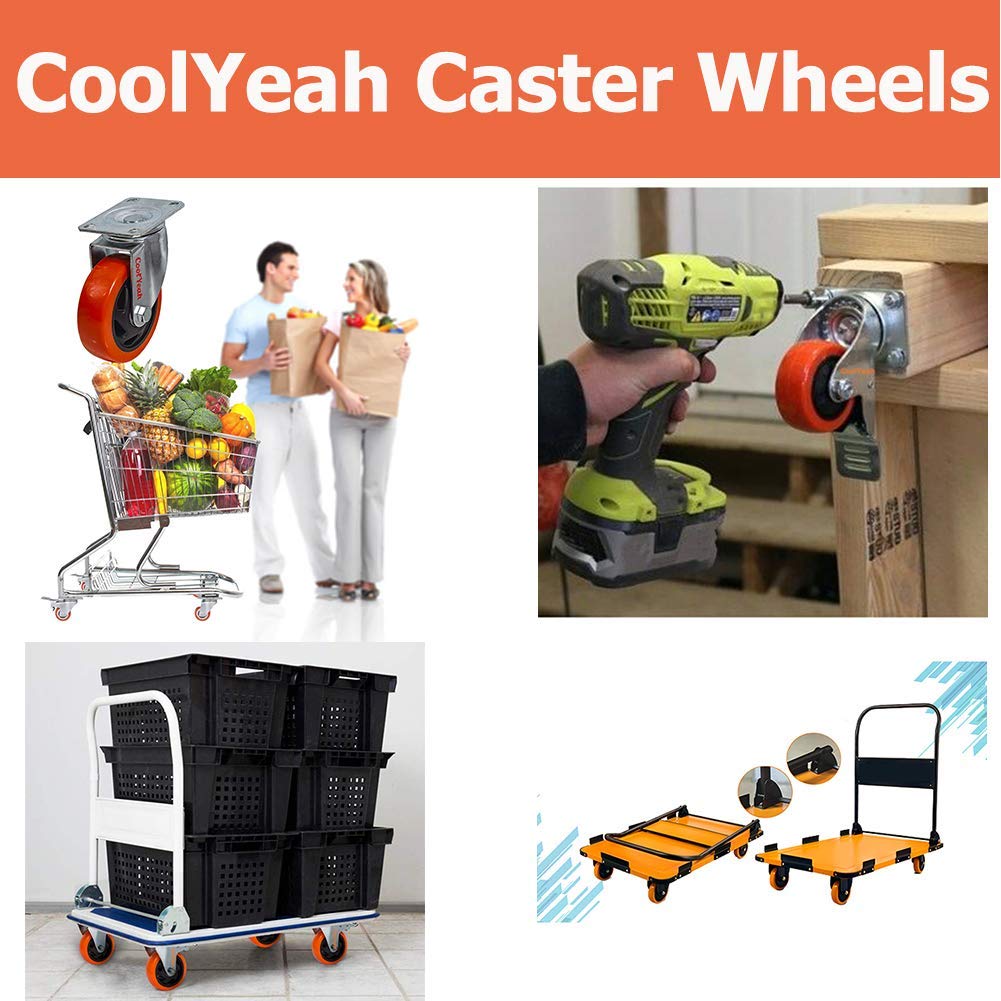 4 inch Swivel Plate PVC Caster Wheels, Heavy Duty Locking Casters (Pack of 8, 4 with Brake & 4 Without) F42379