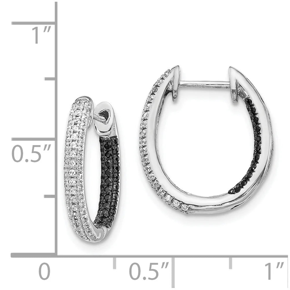 14k White Gold Black and White Diamond Hoop Earrings X76891