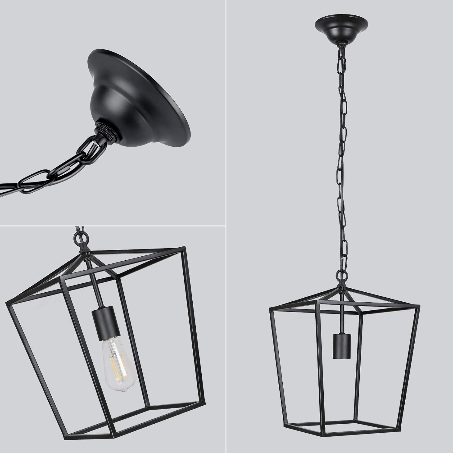 Vintage 3-Lights Black Lantern Chandelier P182040