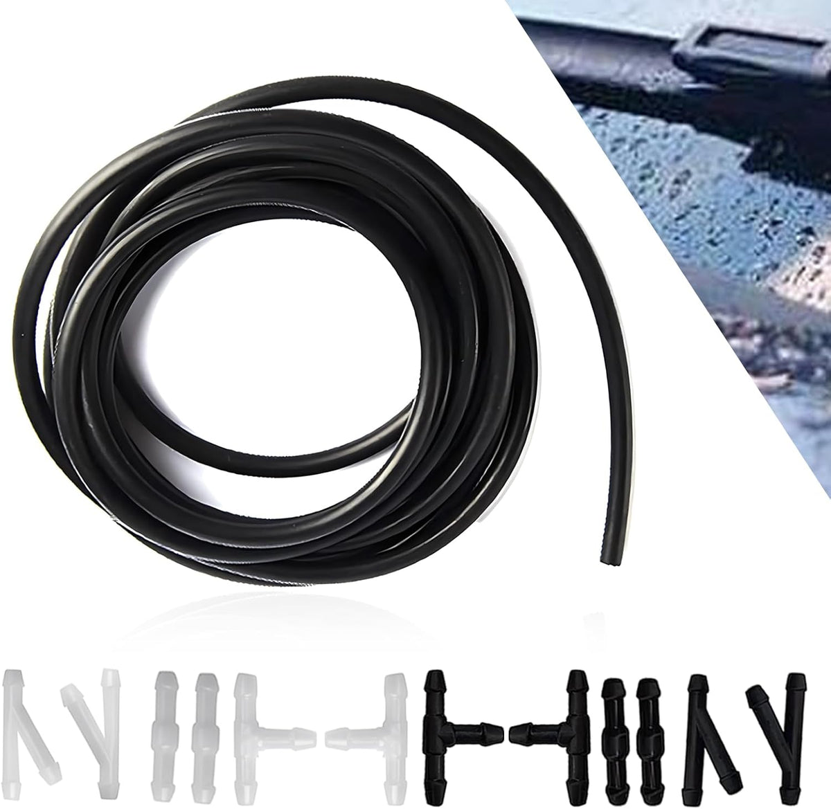 12 PCS Car Windshield Washer Hose Replacement with Hose Connectors Black O241283