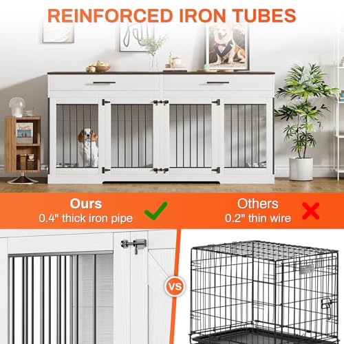 Grey Wooden Dog Crate with 2 Storage Drawers and Removable Divider Y118231