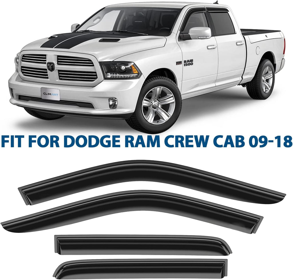4 pcs Dark Smoke Tape-on Window Deflectors for Dodge RAM Crew Cab F6710