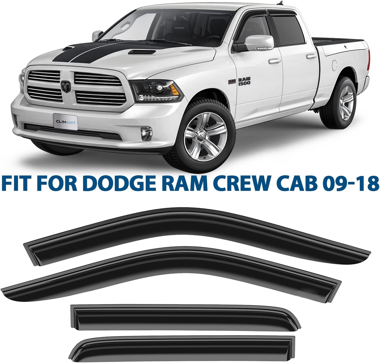 4 pcs Dark Smoke Tape-on Window Deflectors for Dodge RAM Crew Cab F6710