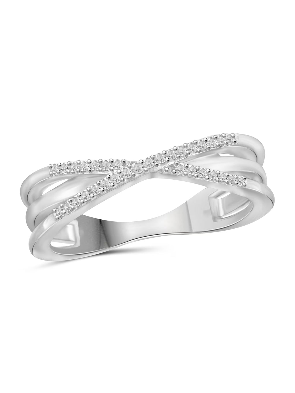 Sterling Silver Criss Cross Ring with White Diamond L794