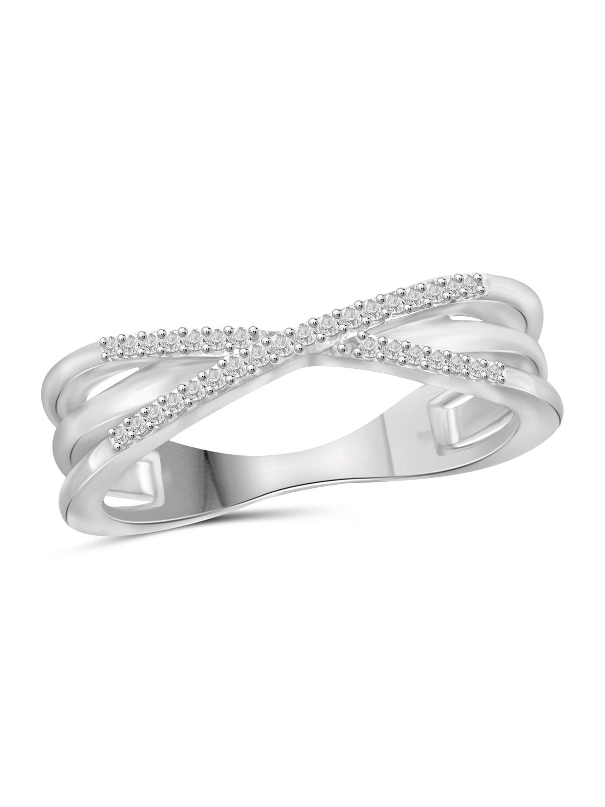 Sterling Silver Criss Cross Ring with White Diamond L794
