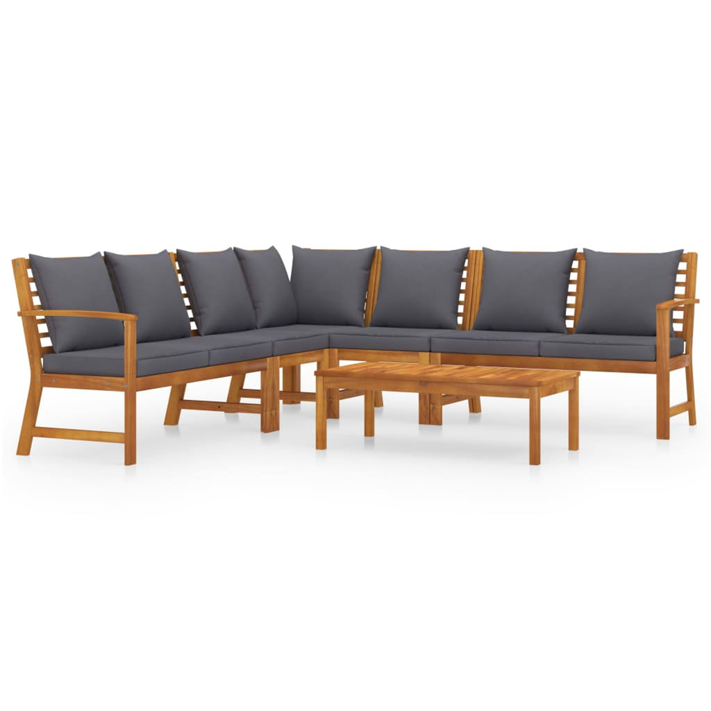 6 Piece Patio Lounge Set with Cushions Acacia Wood Outdoor Sectional Set E686