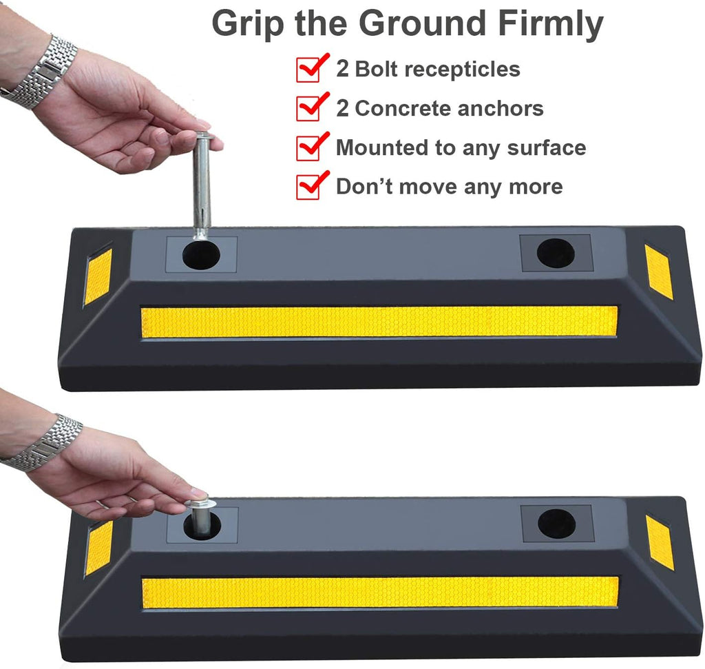 2 Pack Rubber Parking Guide Blocks with Yellow Reflective Stripes 21.25x5.7x3.54 W59295
