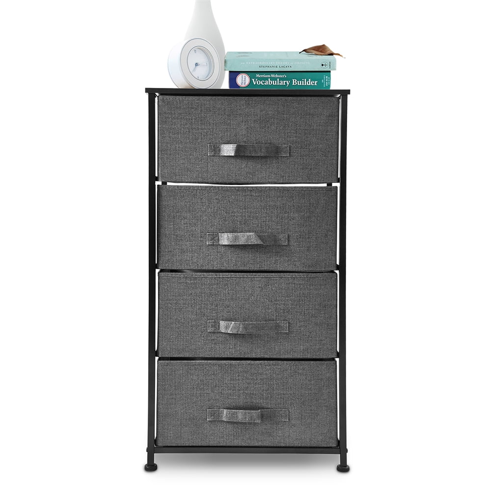 Dark Grey 4 Drawer Fabric Dresser with Steel Frame J2268