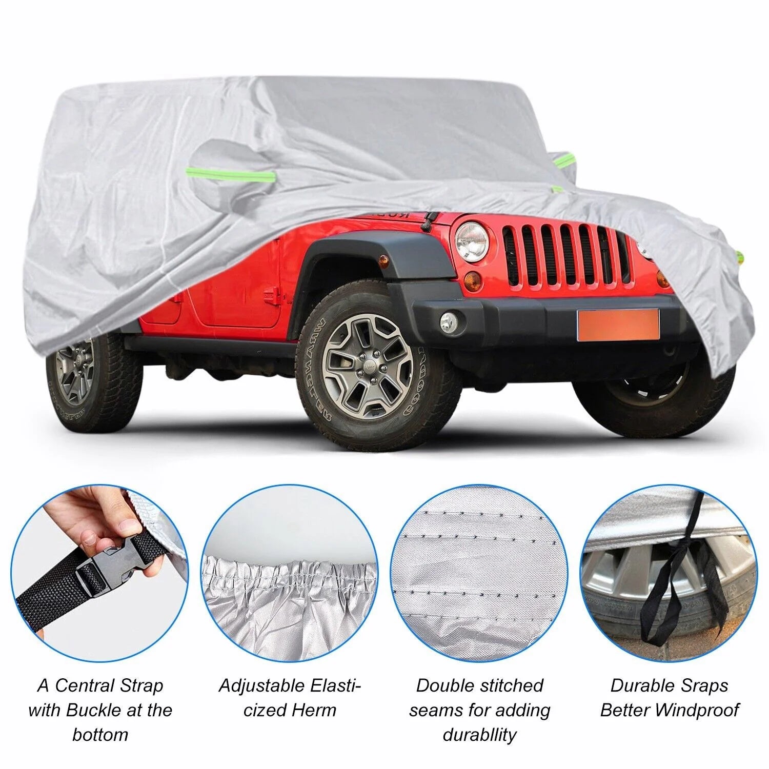 Silver Waterproof Full Car Cover for Jeep Wrangler 2 Door Z94656