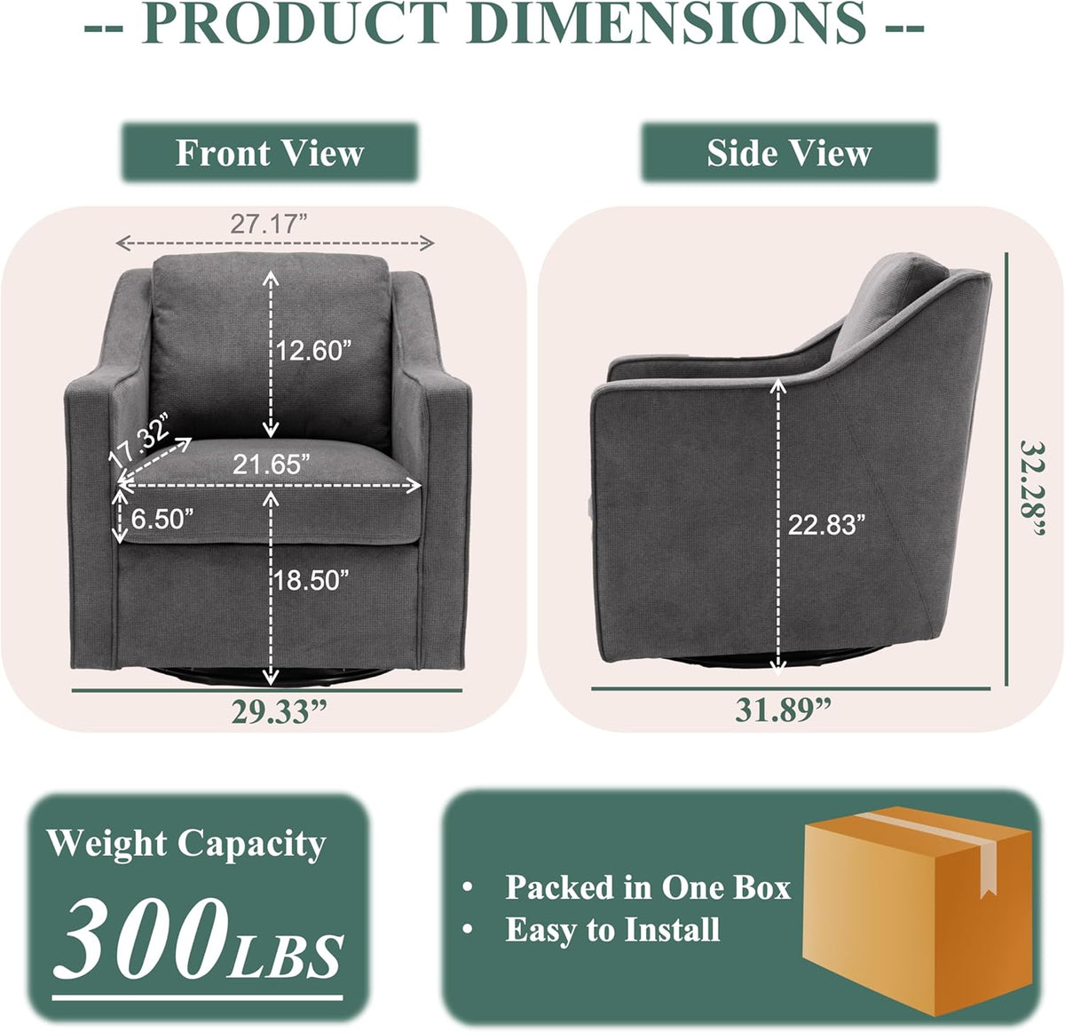 Grey Upholstered Fabric Swivel Accent Chair Set of 2 with Lumbar Pillow V104