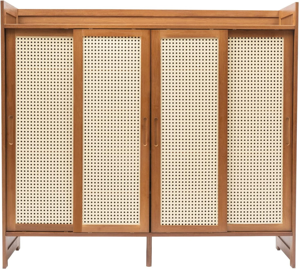 Natural Bamboo 6 Tier Shoe Cabinet with Grid Doors C741
