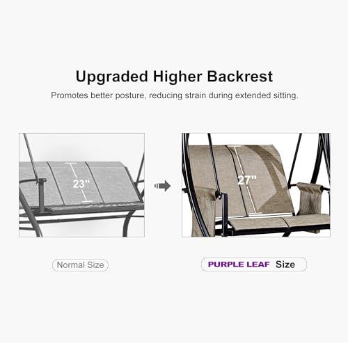 Beige 3-Seat Outdoor Patio Swing with Steel Frame X351