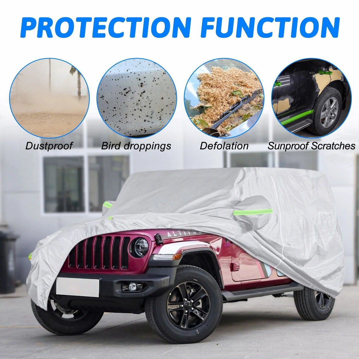 Silver Waterproof Full Car Cover for Jeep Wrangler 2 Door Z94656