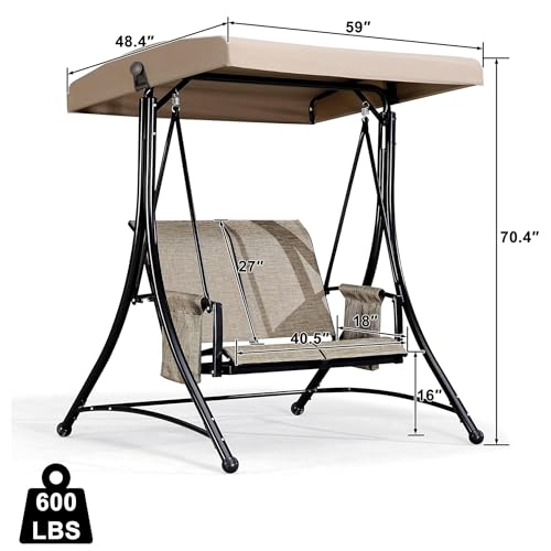 Beige 3-Seat Outdoor Patio Swing with Steel Frame X351