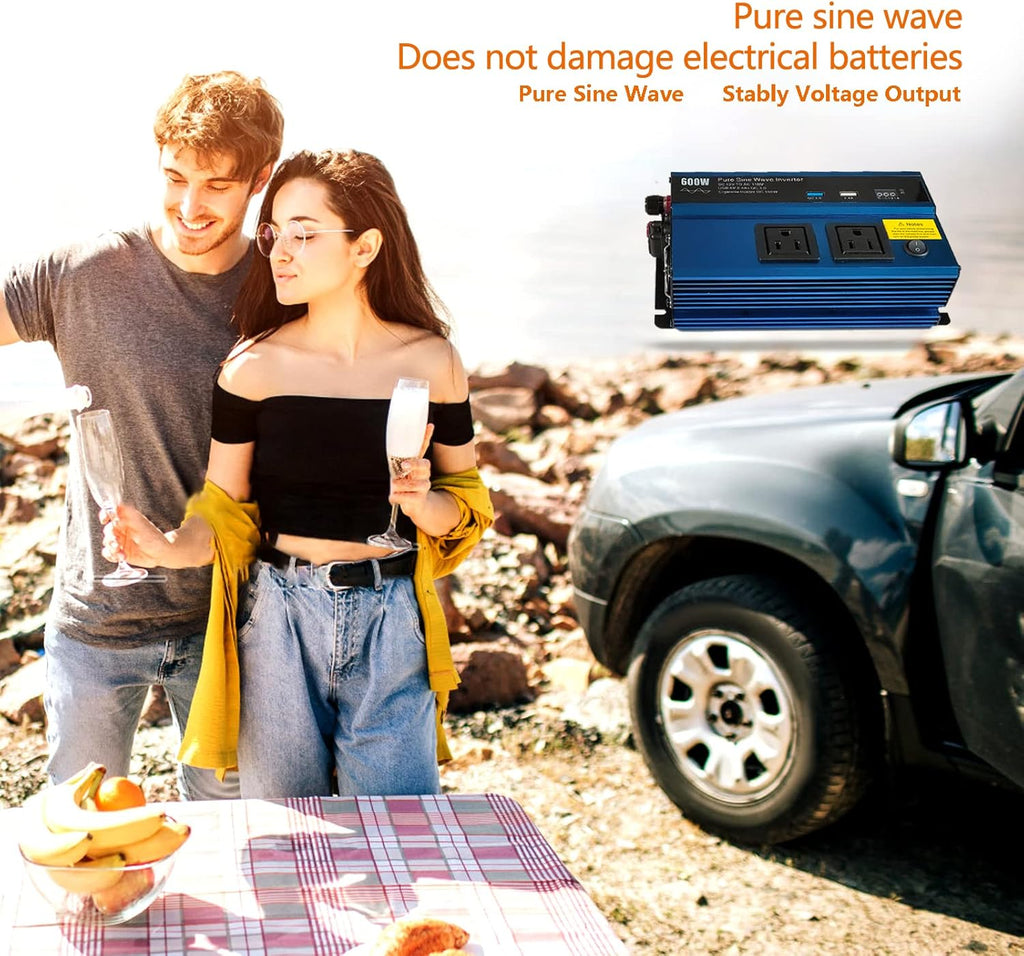 600W Pure Sine Wave Power Inverter DC12V to AC 110V with Dual AC Outlet Q803