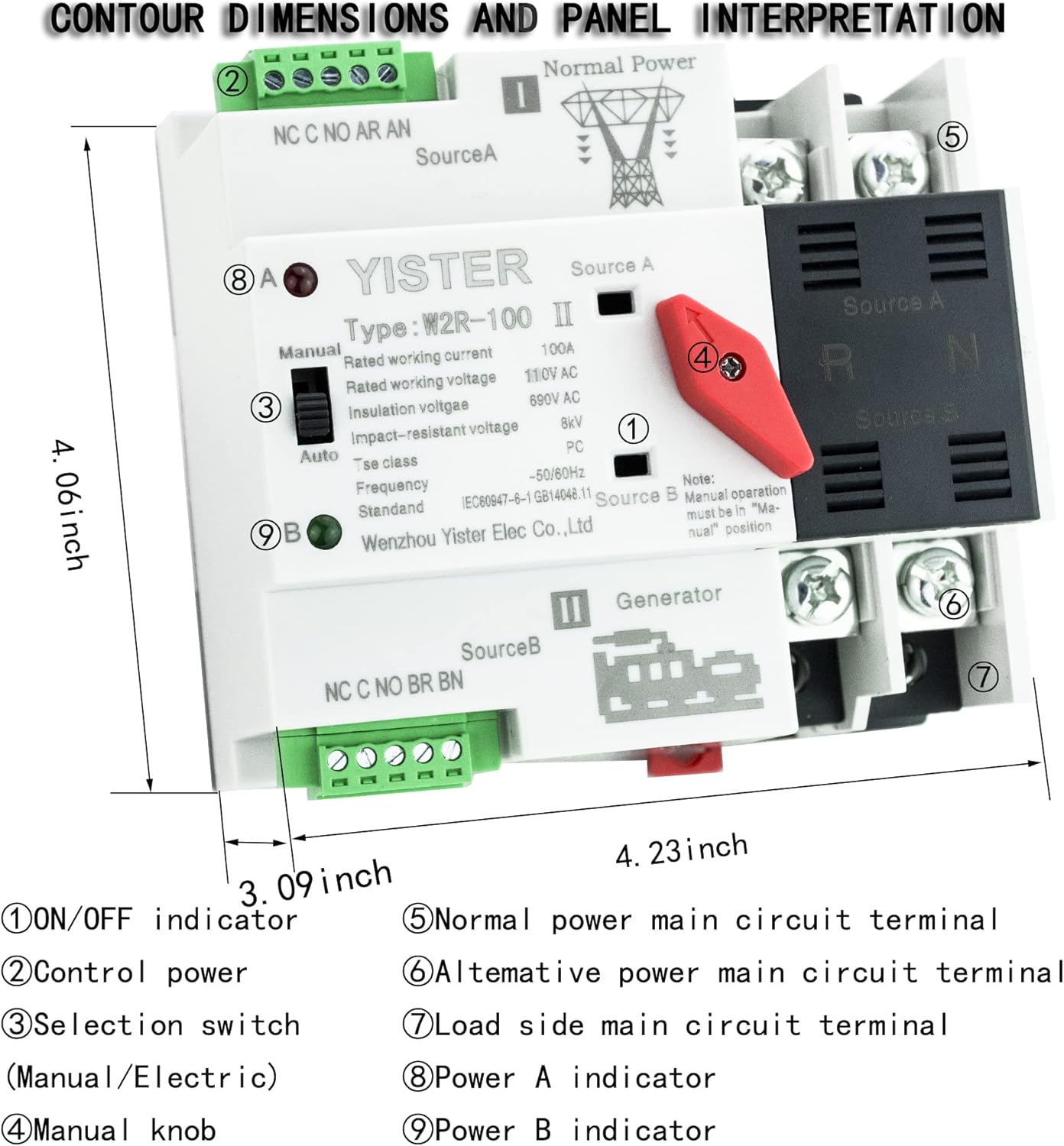 WiFi and RF433 Remote Control Dual Power Automatic Transfer Switch Ats 16-63-100A Rated 220V 240V Din Rail Mounted Controller H2770